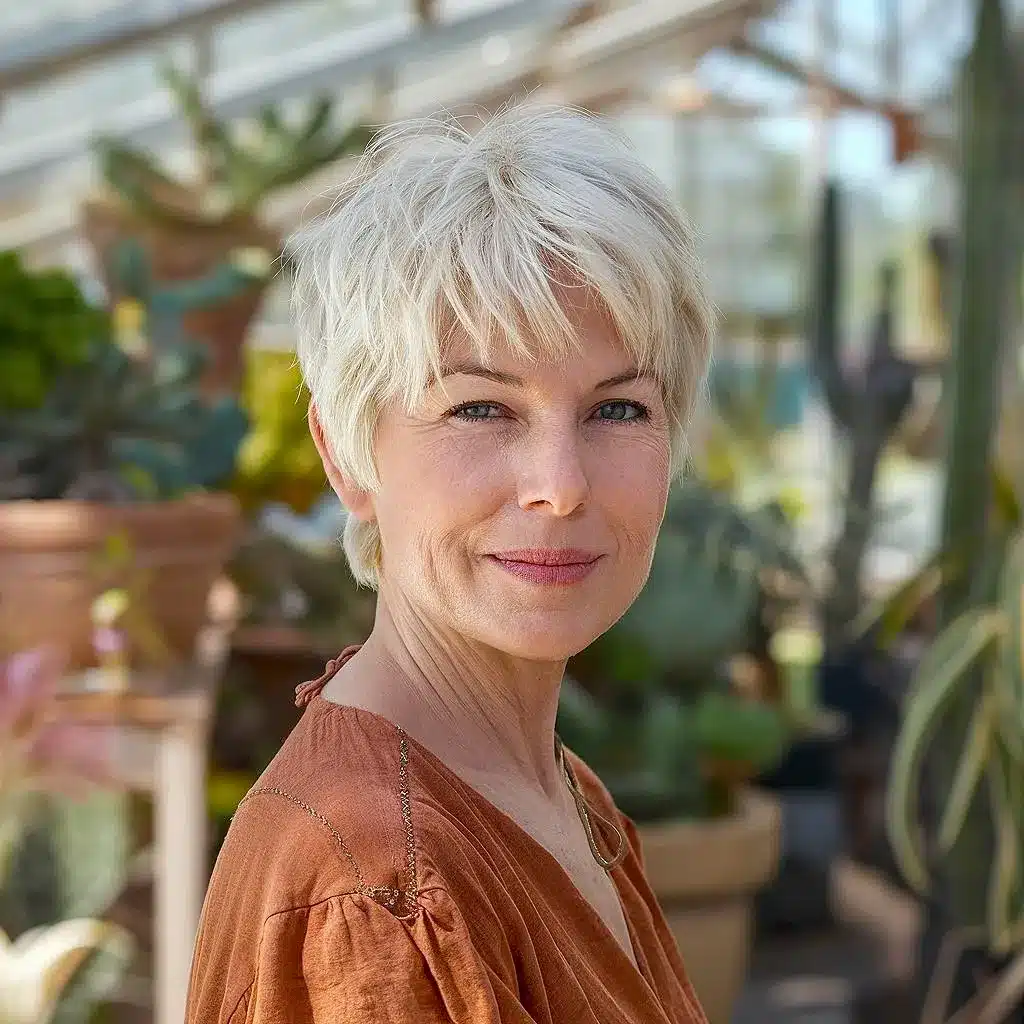 Ash Blonde Pixie Shag With Textured Layers Ash Blonde Pixie Shag With Textured Layers — Short Shag 2027