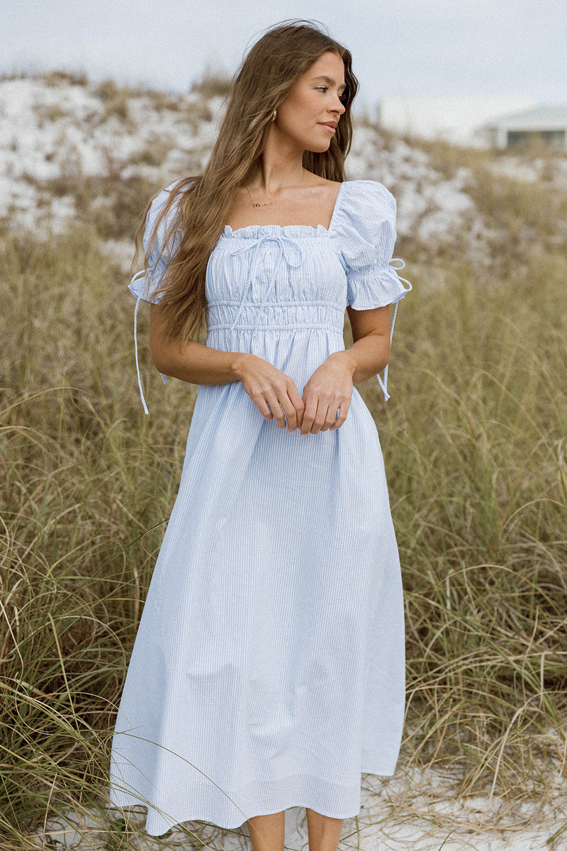 Light Blue and White Striped Maxi Dress for Casual Maternity Wear Striped Dresses 2027