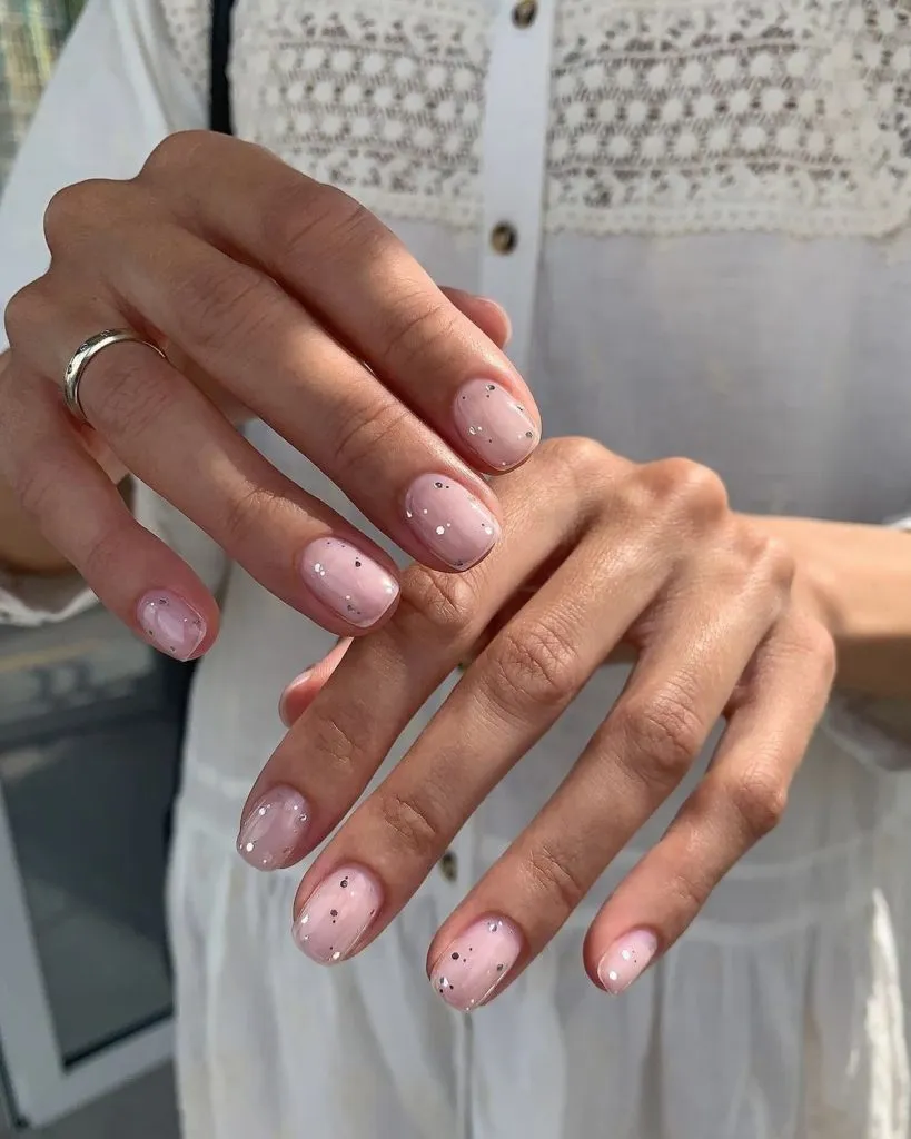 Sheer Pink with Scattered Silver Glitter Sheer Pink with Scattered Silver Glitter — Simple Short Nails 2027