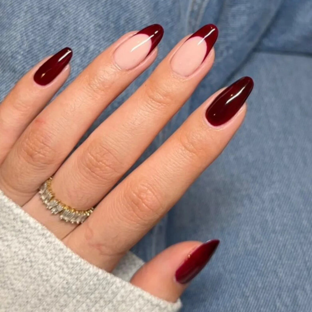 Dark Red French Tip Long Almond Nails Dark Red French Tip Long Almond Nails — Dark Red Nails 2027