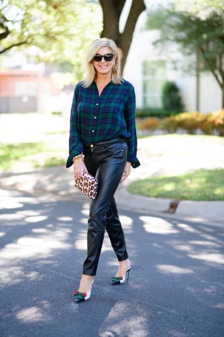 Chic Contrast: Flannel with Faux Leather Pants and Leopard Print Chic Contrast: Flannel with Faux Leather Pants and Leopard Print — Flannel Outfits 2027