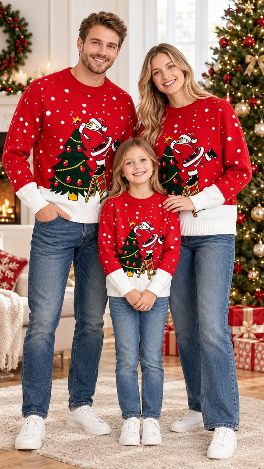 Red Santa And Christmas Tree Sweaters Red Santa And Christmas Tree Sweaters — Matching Family Christmas Outfits 2026