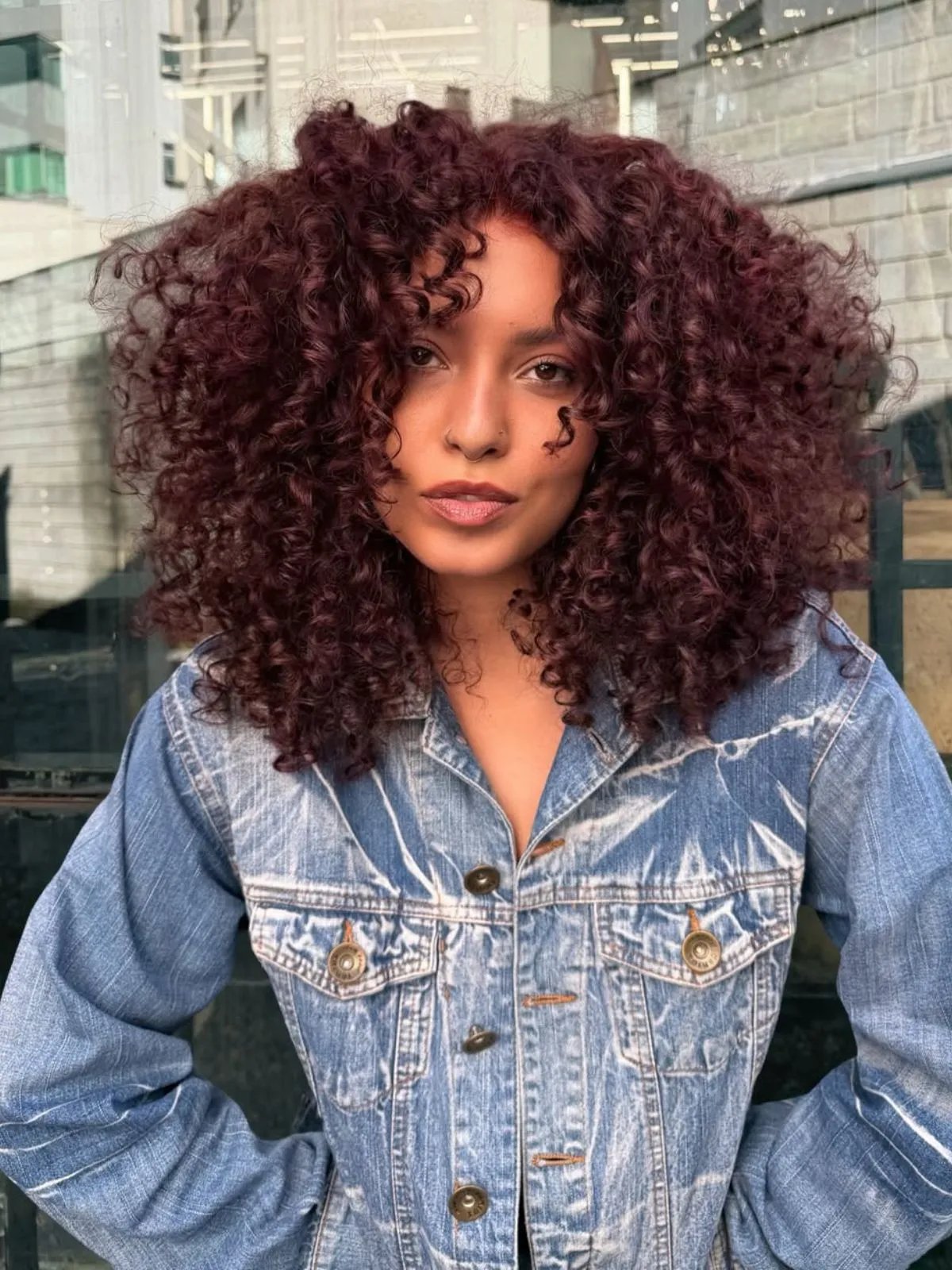 Intense Burgundy Red Shoulder Curls Intense Burgundy Red Shoulder Curls — Hair Color 2027 for Curly Hair
