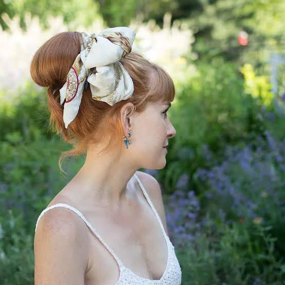 Top Knot Bun With Large Bow Scarf Top Knot Bun With Large Bow Scarf — Scarf Hairstyles 2027