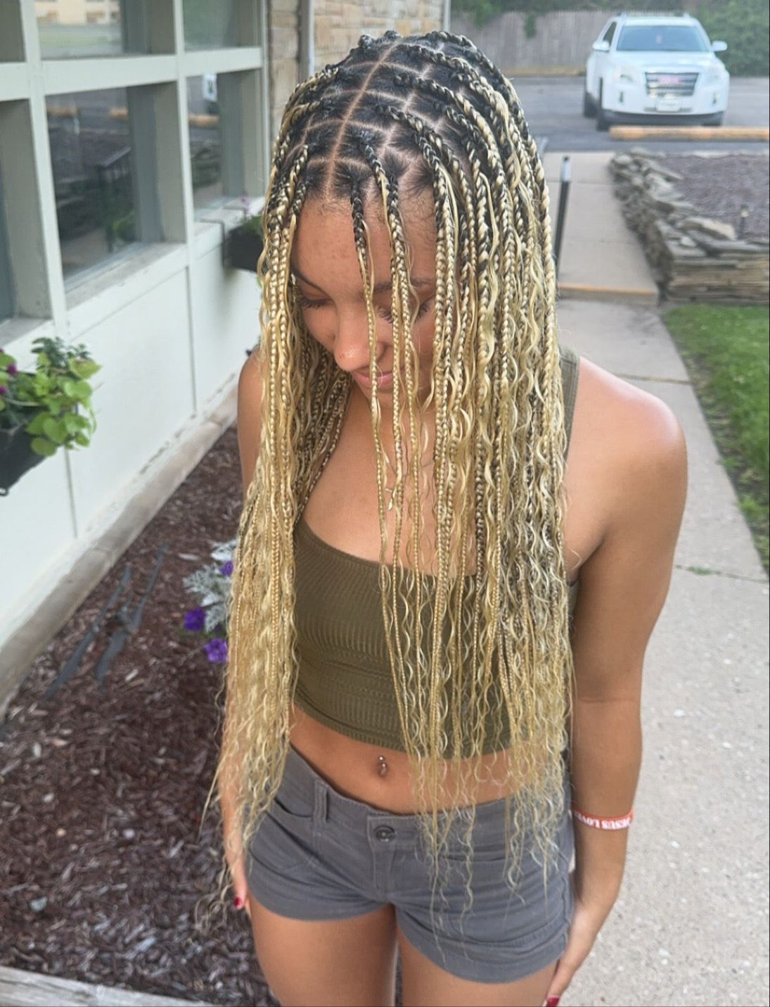 Two-Toned Braids With Curly Texture Two-Toned Braids With Curly Texture — Boho Knotless Braids 2027