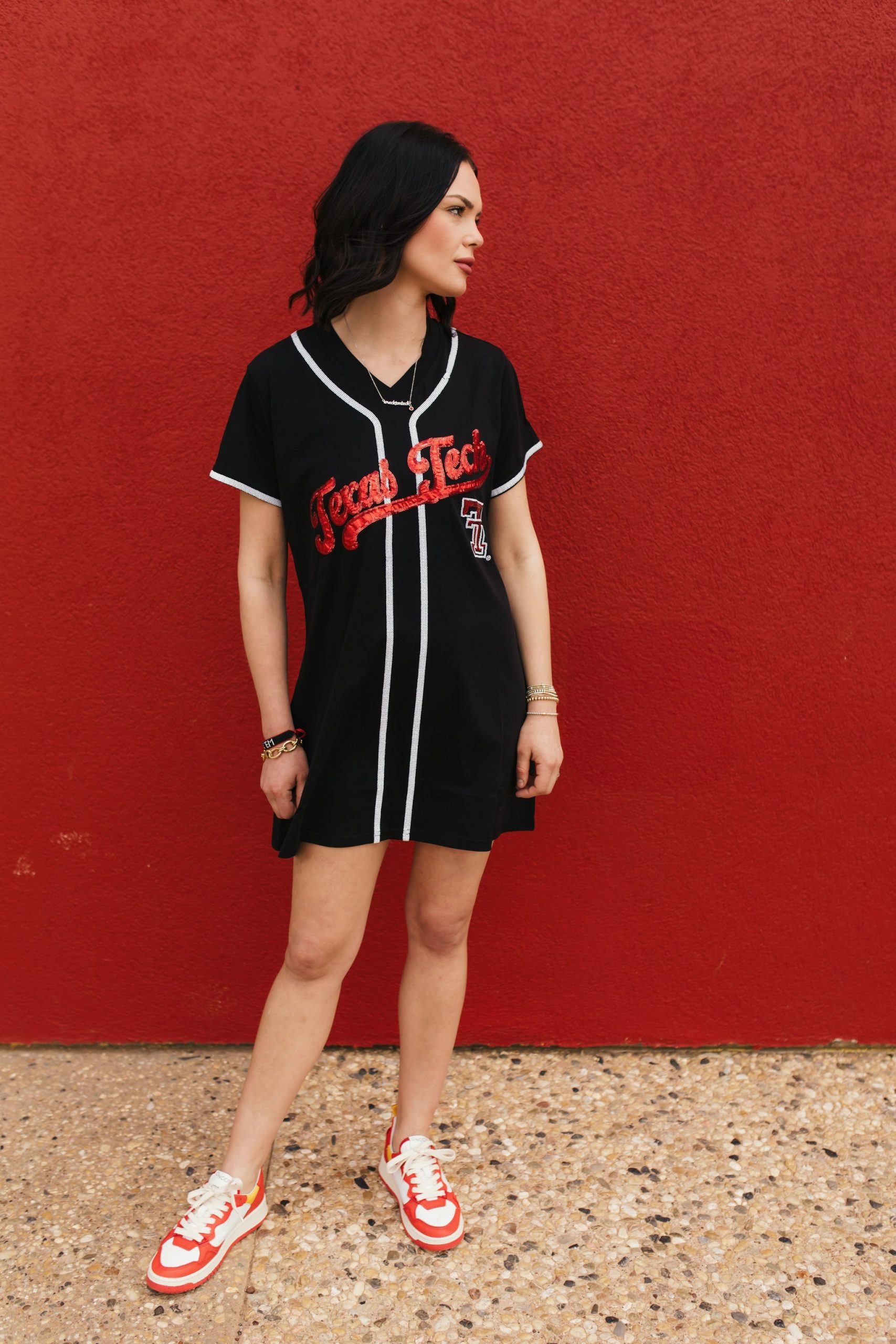 Sequined Baseball Jersey Dress Sequined Baseball Jersey Dress — Softball Outfits for Women 2027