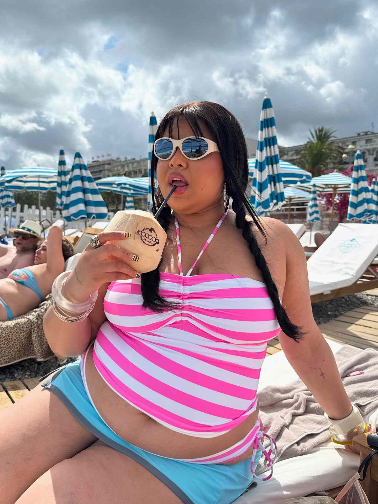 Striped Bandeau Bikini Top with High-Waisted Bottoms — Spring Break Beach Outfits 2027