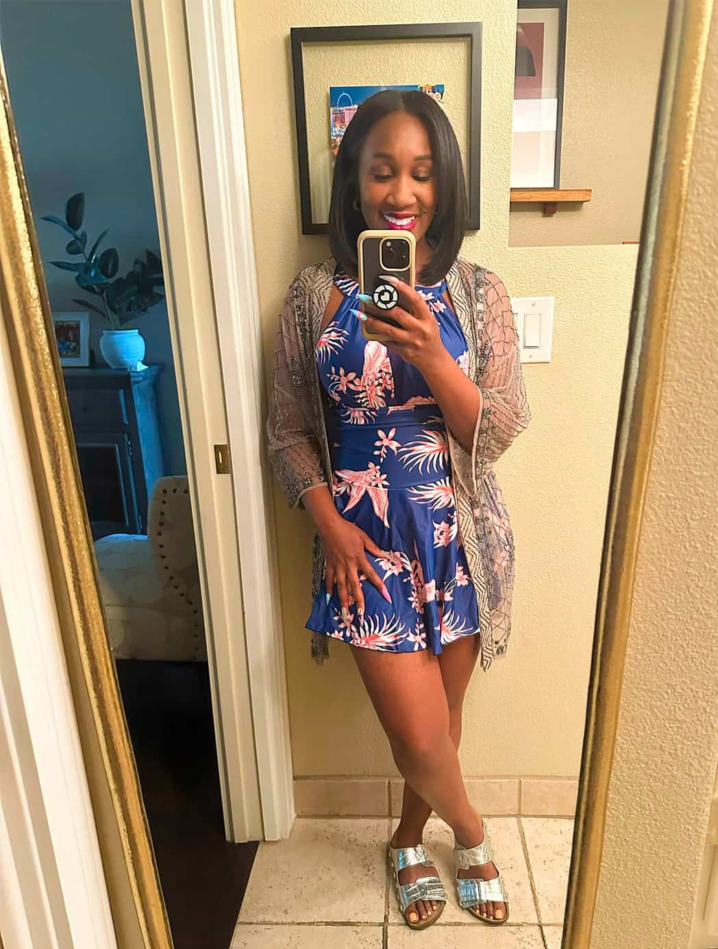 Embellished Cardigan over Floral Romper Embellished Cardigan over Floral Romper — Vegas Outfits 2027