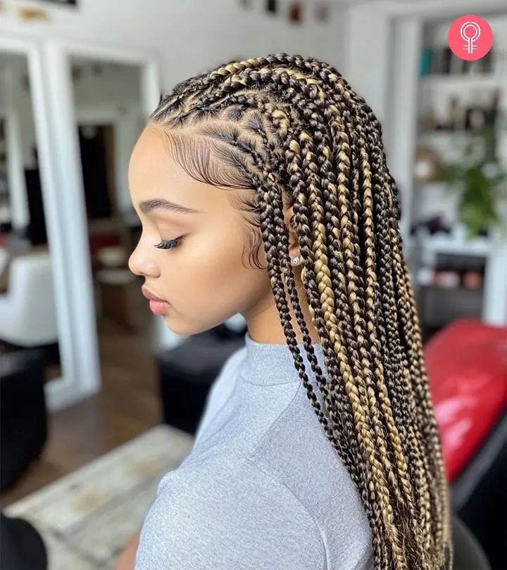 Dark Brown to Blonde Ombre Box Braids Side View — Ombre Knotless Braids 2027