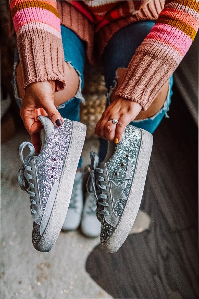 Statement Glitter Sneakers with Ripped Jeans Statement Glitter Sneakers with Ripped Jeans — Golden Goose Outfits 2027