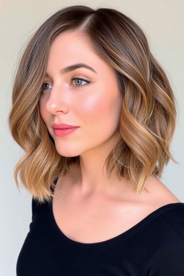 Medium Brown Base With Caramel Balayage Visual Idea — Balayage Lob 2027