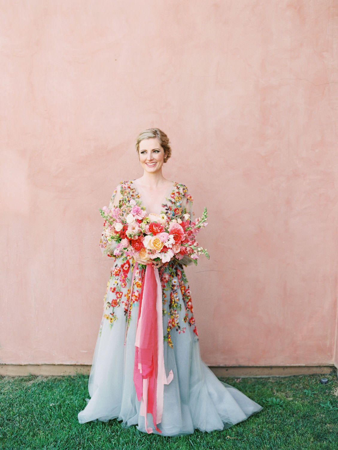 Light Blue Tulle A-Line Dress with Multi-Colored Embroidery — Colored Wedding Dresses 2027
