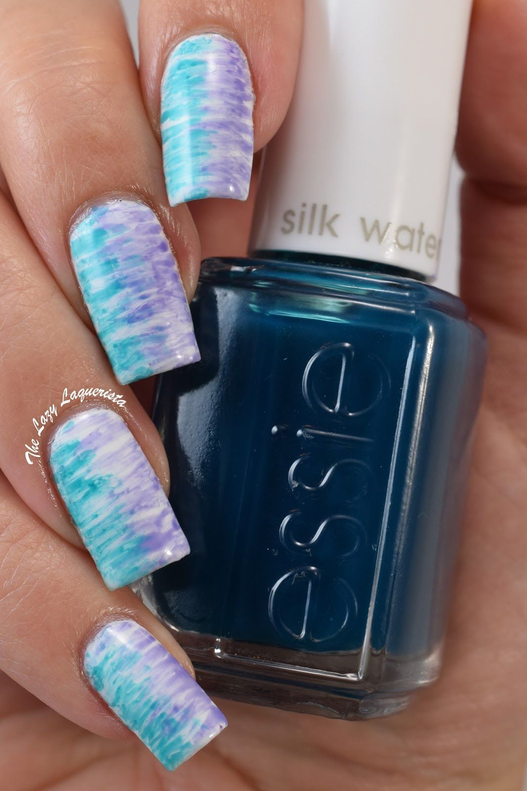 Short Rounded Square Multi-Color Streaks — Blue Watercolor Nails 2027