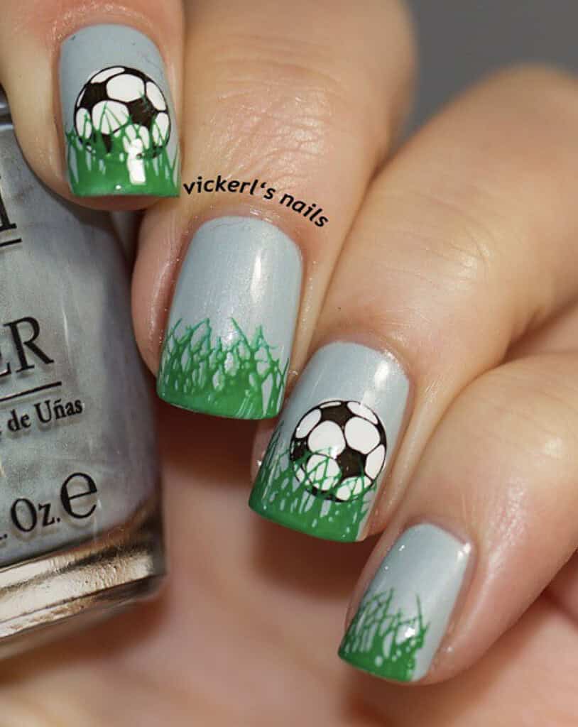 Short Square Grass & Football Illustration Short Square Grass & Football Illustration — Football Nails 2026
