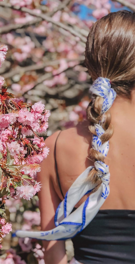 Braided Beauty: Blue and White Scarf in Hair Braid Braided Beauty: Blue and White Scarf in Hair Braid — Hair Scarf Outfits 2027