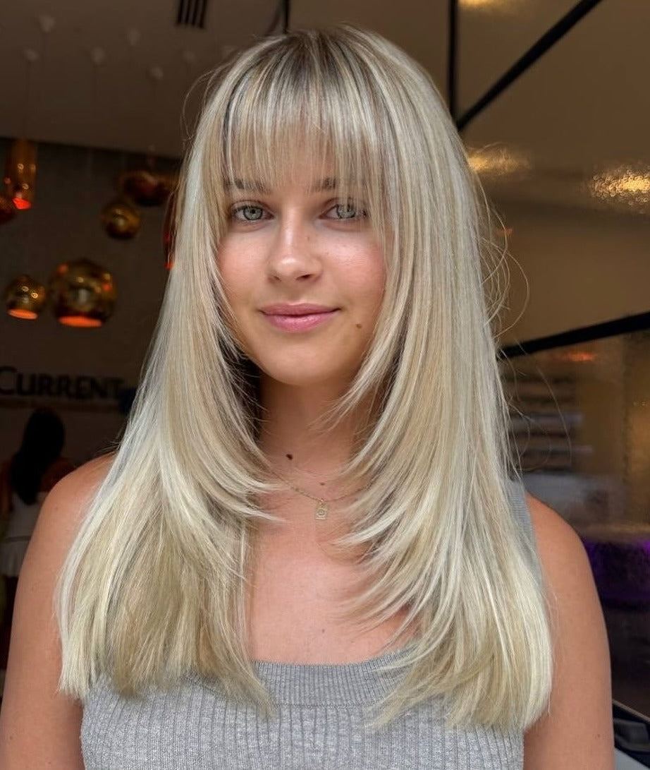 Mid-Back Platinum Blonde Sleek Hair Mid-Back Platinum Blonde Sleek Hair — Soft Bangs 2027