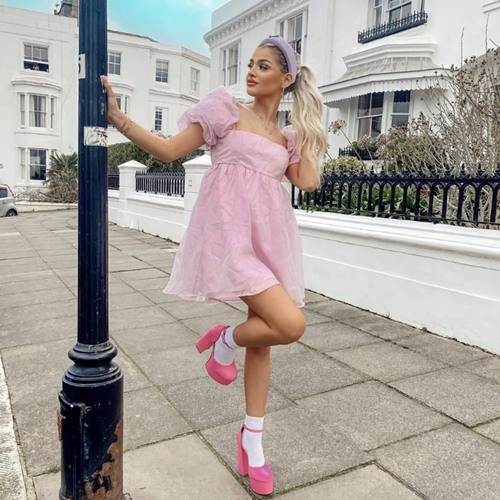 Playful Pink: Organza Dress with Hot Pink Mary Janes Playful Pink: Organza Dress with Hot Pink Mary Janes — Platform Heels Outfits 2027
