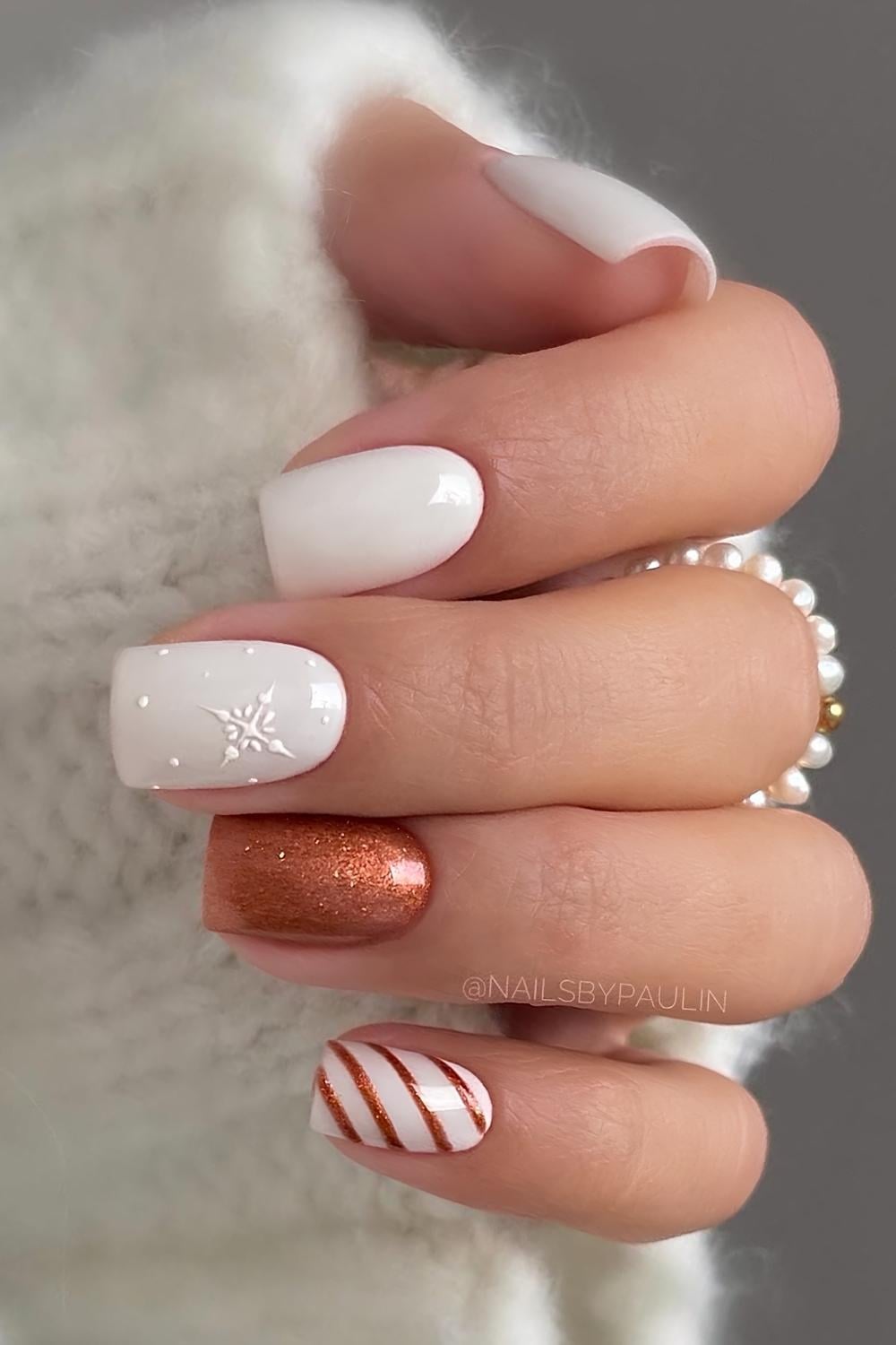 One Hand Visual Idea — White Christmas Nails 2026
