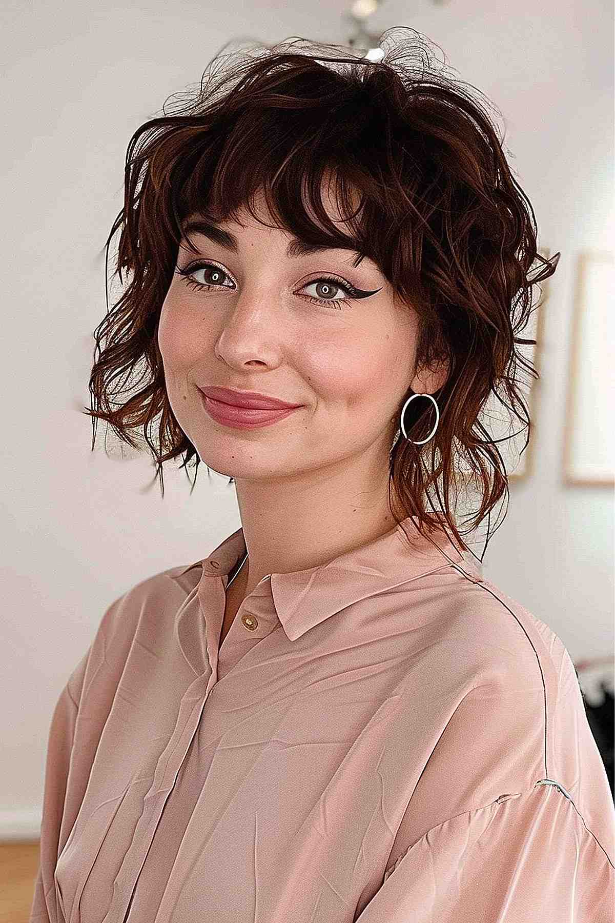 Dark Brown Curly Collarbone Shag Dark Brown Curly Collarbone Shag — Short Shag 2027