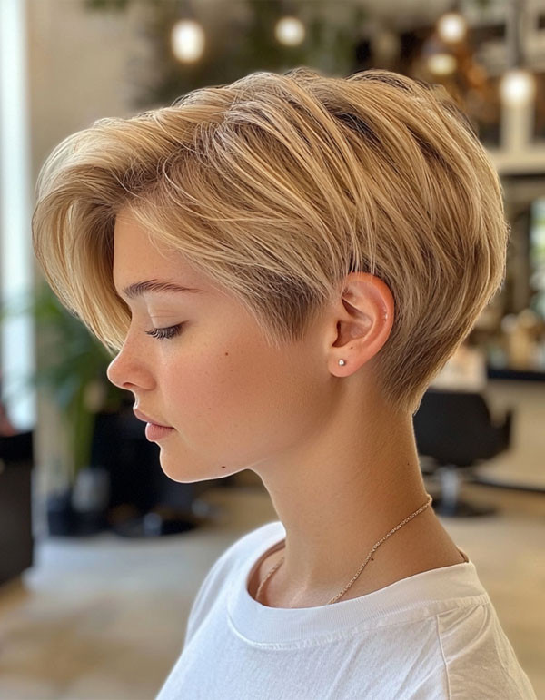 Textured Blonde Pixie with Darker Roots Textured Blonde Pixie with Darker Roots — Side Swept Pixie 2027