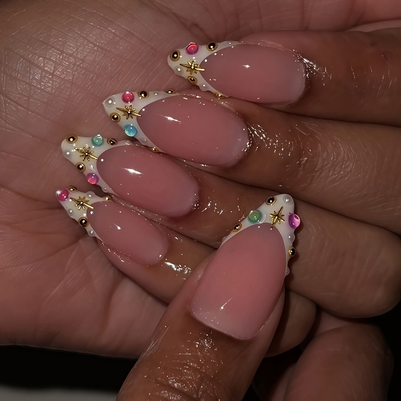 Embellished French Tip Oval Nails Embellished French Tip Oval Nails — Crystal Rhinestone Nails 2027