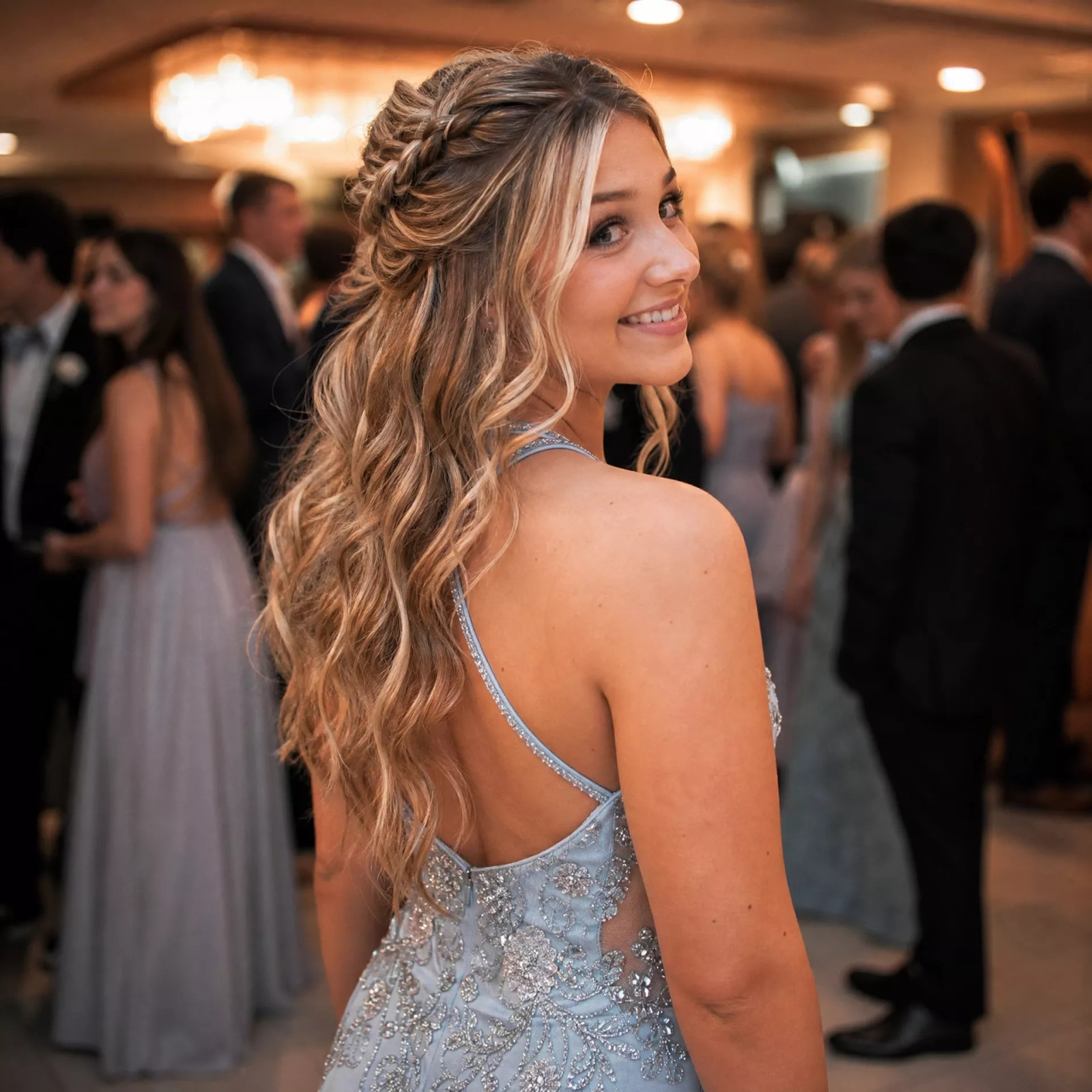 Half-Up Half-Down With Braided Crown Detail Half-Up Half-Down With Braided Crown Detail — Prom Hairstyles 2027 with Weave