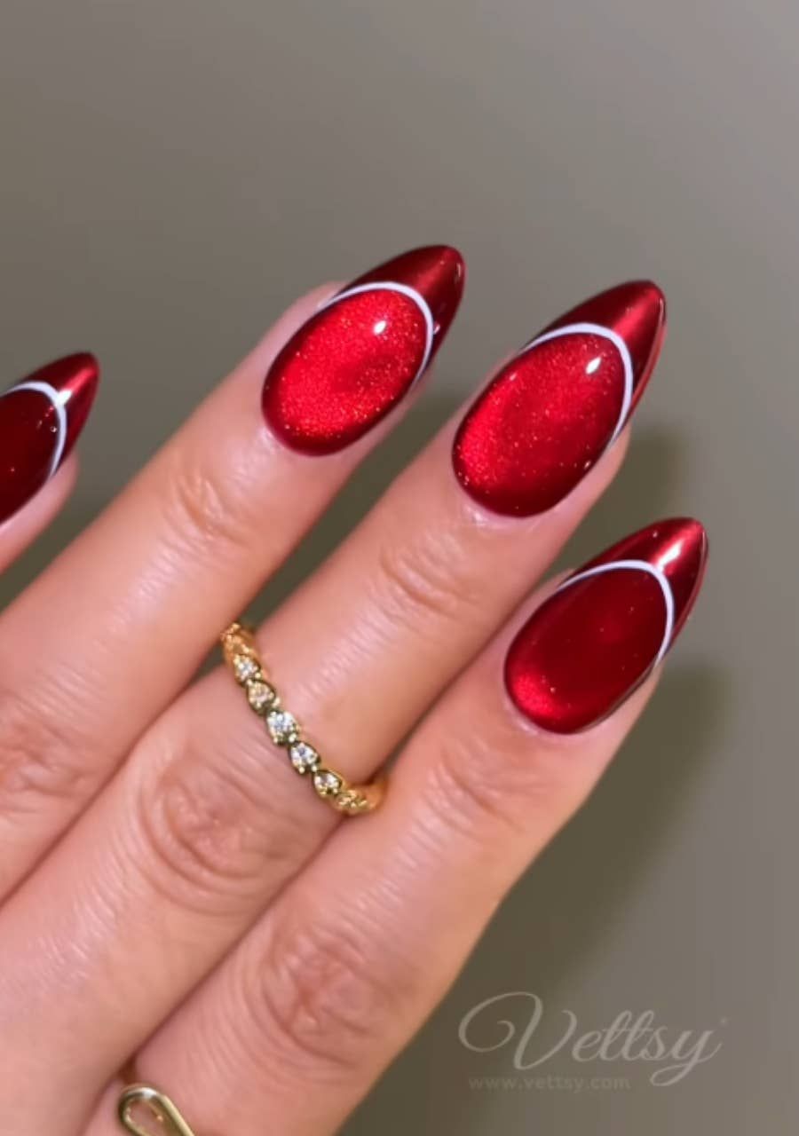 Red Cat-Eye French Tip Nails Red Cat-Eye French Tip Nails — Winter Formal Nails 2027