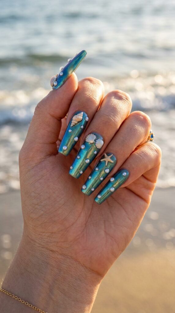 Seashell And Pearl Embellishments Visual Idea — Coastal Nails 2027