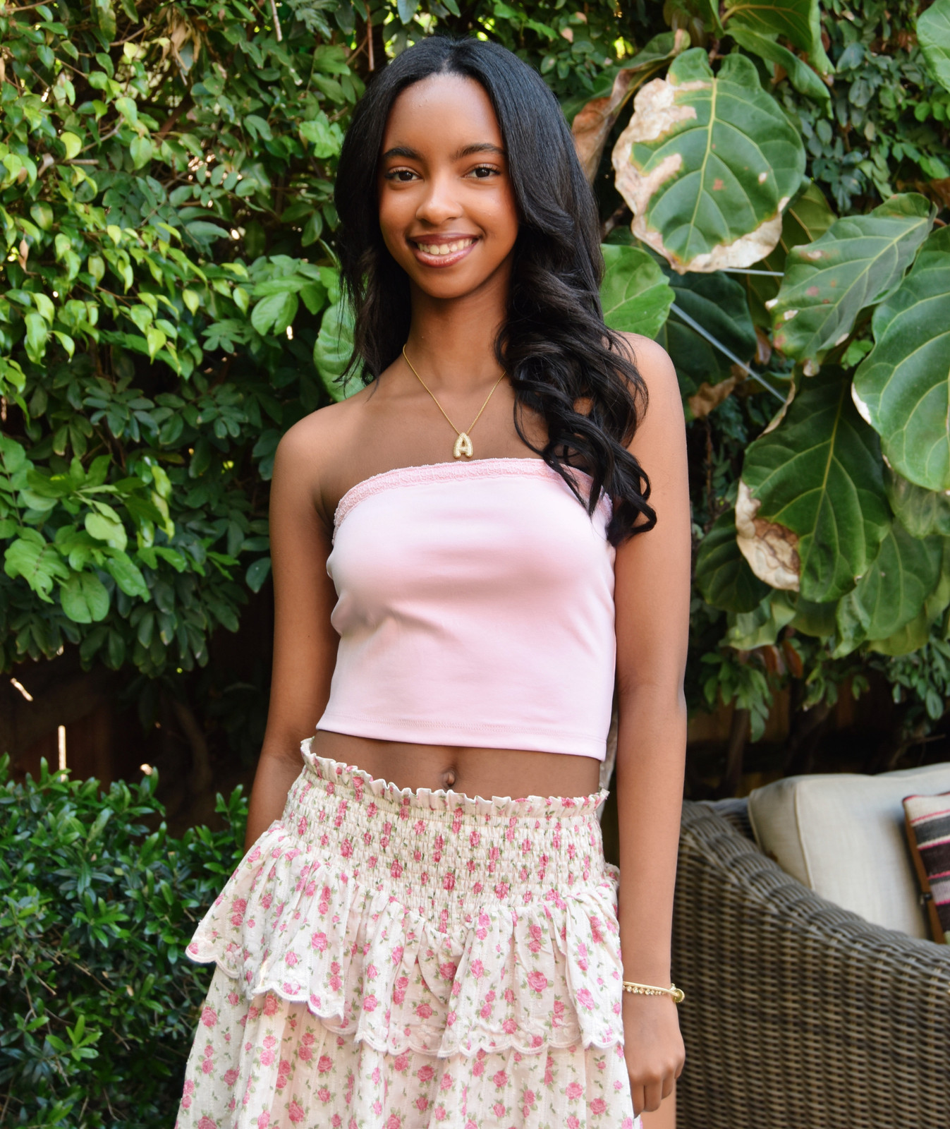 Pastel Pink Tube Top with Lace Trim and Floral Skirt Pastel Pink Tube Top with Lace Trim and Floral Skirt — Tube Tops 2027