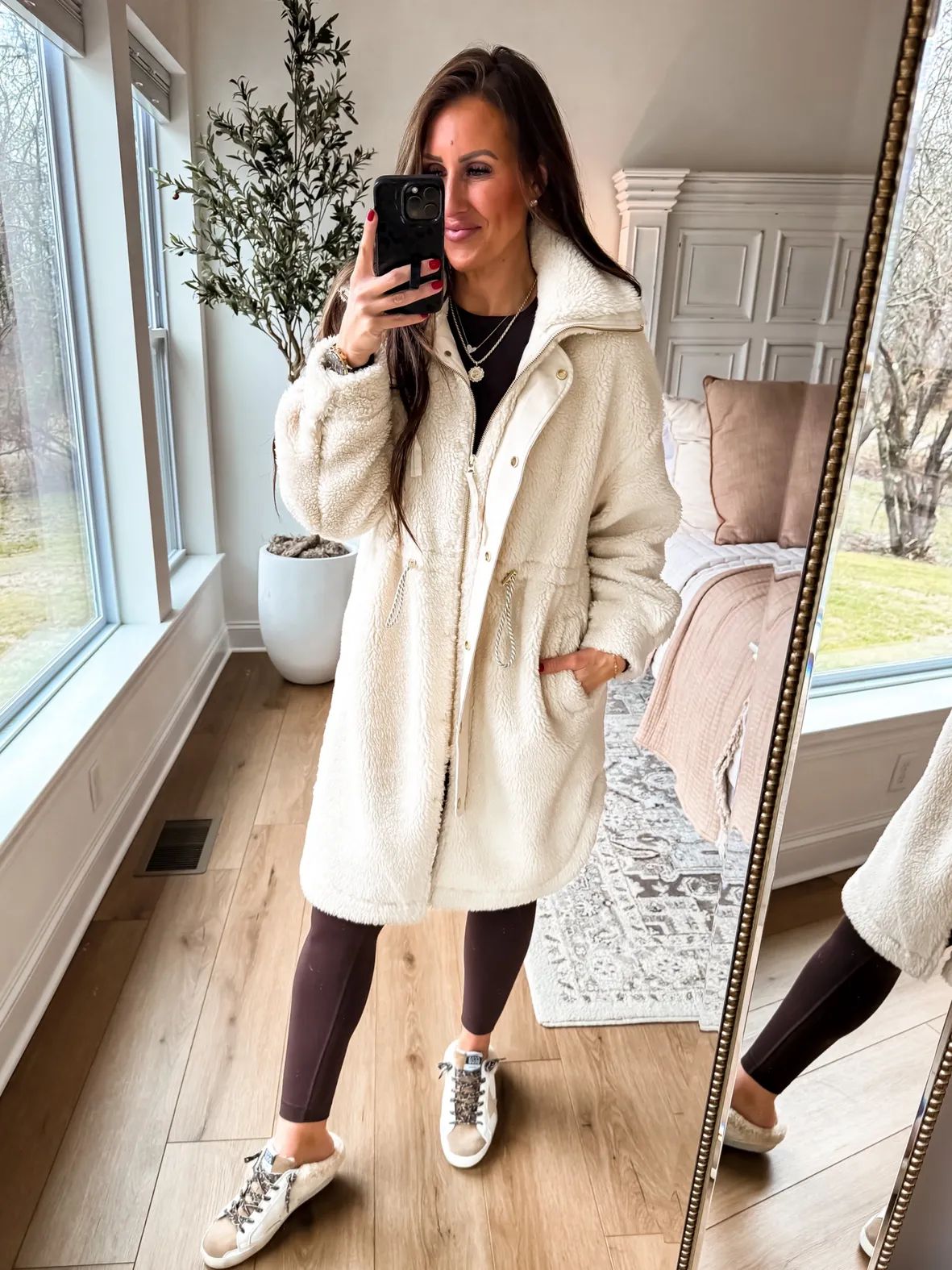 Relaxed Sherpa Coat and Leggings Combo Relaxed Sherpa Coat and Leggings Combo — Golden Goose Outfits 2027