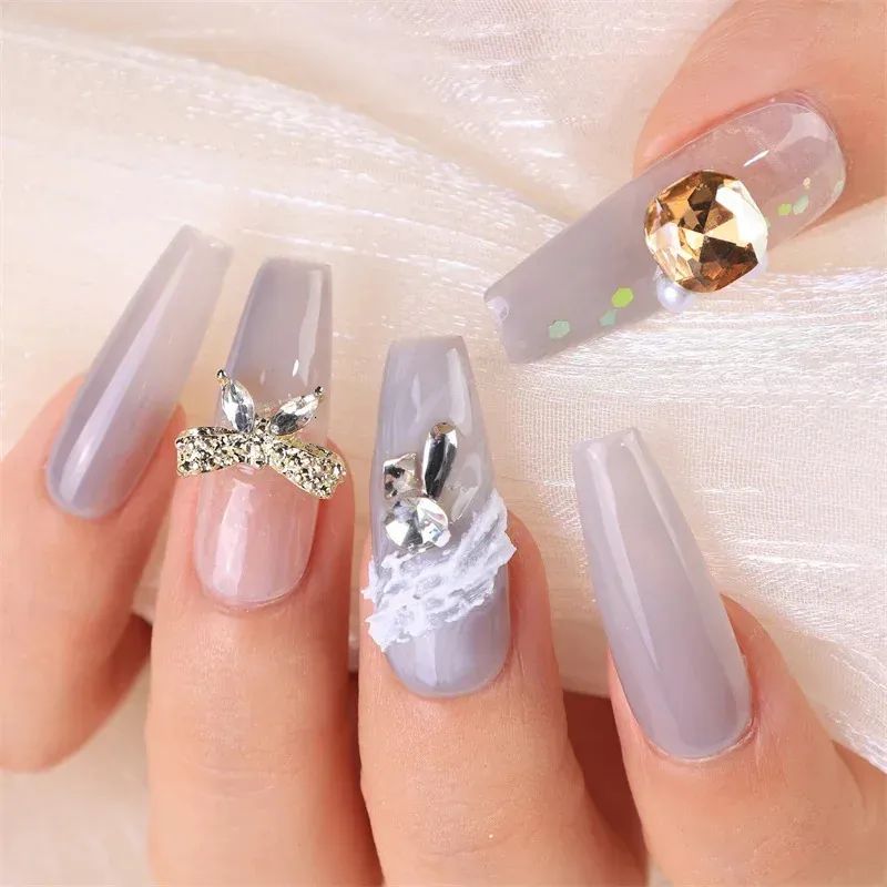 Sheer Nude Coffin with Bow Charms Sheer Nude Coffin with Bow Charms — Long Bow Nails 2027