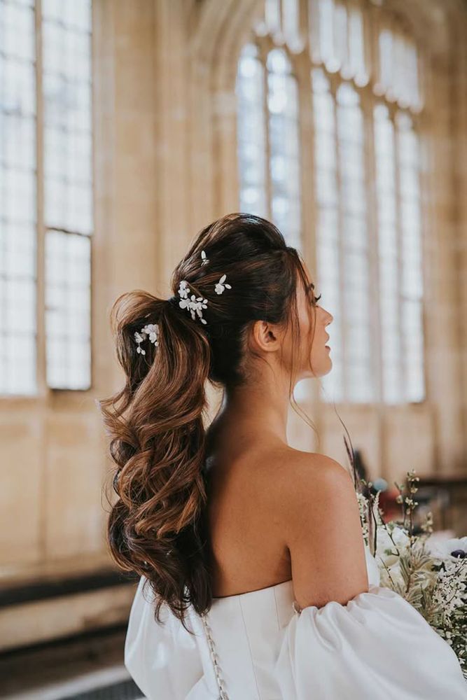 High Ponytail with Curls and Flowers High Ponytail with Curls and Flowers — Wedding Hairstyles 2027 with Weave