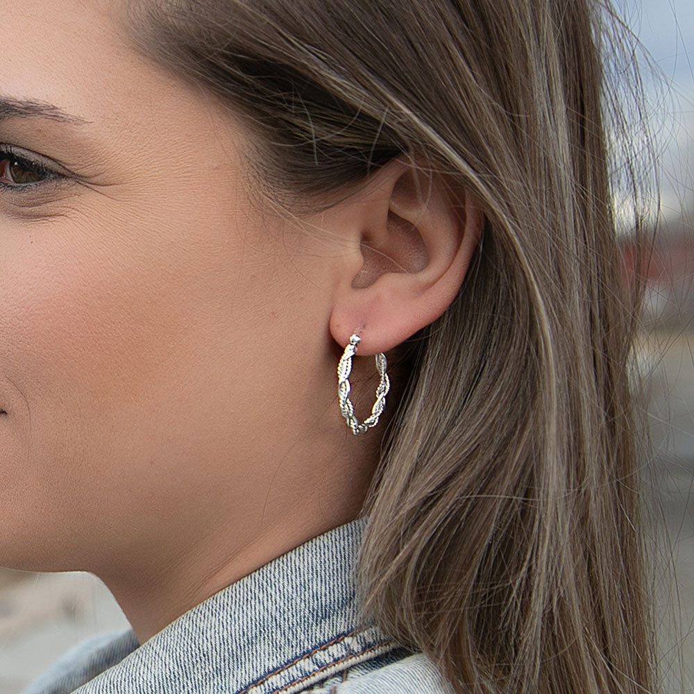 Braided Silver Hoops with a Denim Jacket Braided Silver Hoops with a Denim Jacket — Hoop Earrings 2027