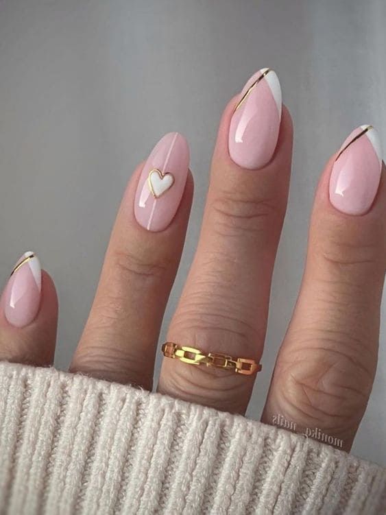 Gold Heart Accent Oval French Gold Heart Accent Oval French — Wedding Guest Nails 2027