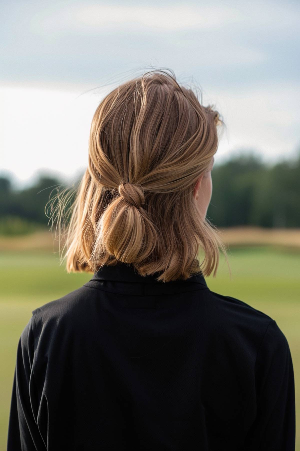 Ash Blonde Bob Half-Up Knotted Pony — Golf Hairstyles 2027