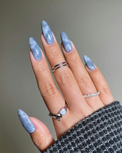 Light Blue Base White Art Visual Idea — Birthday Nails Almond 2027