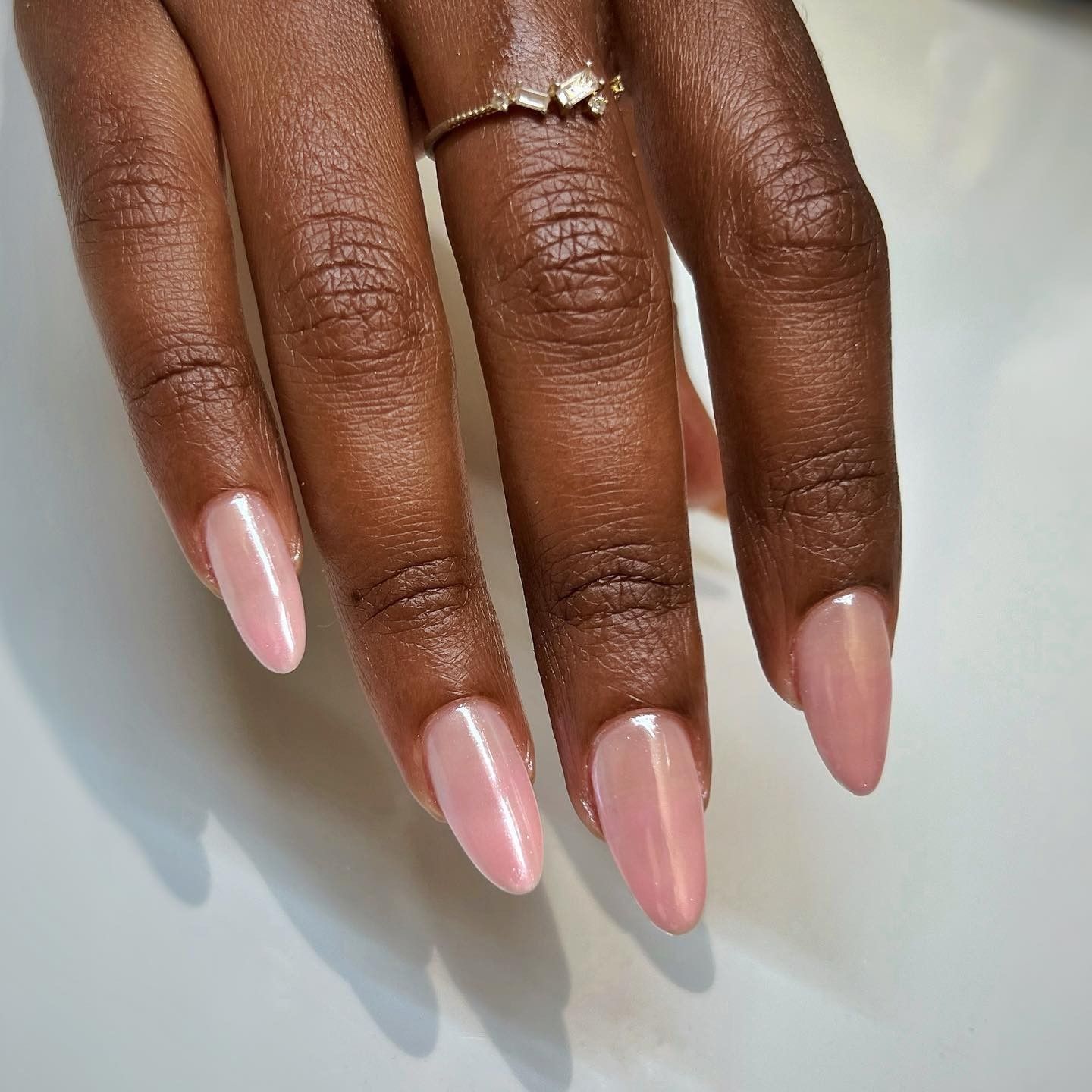 Dusty Rose Glossy Nails with Gold Triangle Accents — Pastel Nails 2027 for Brown Skin