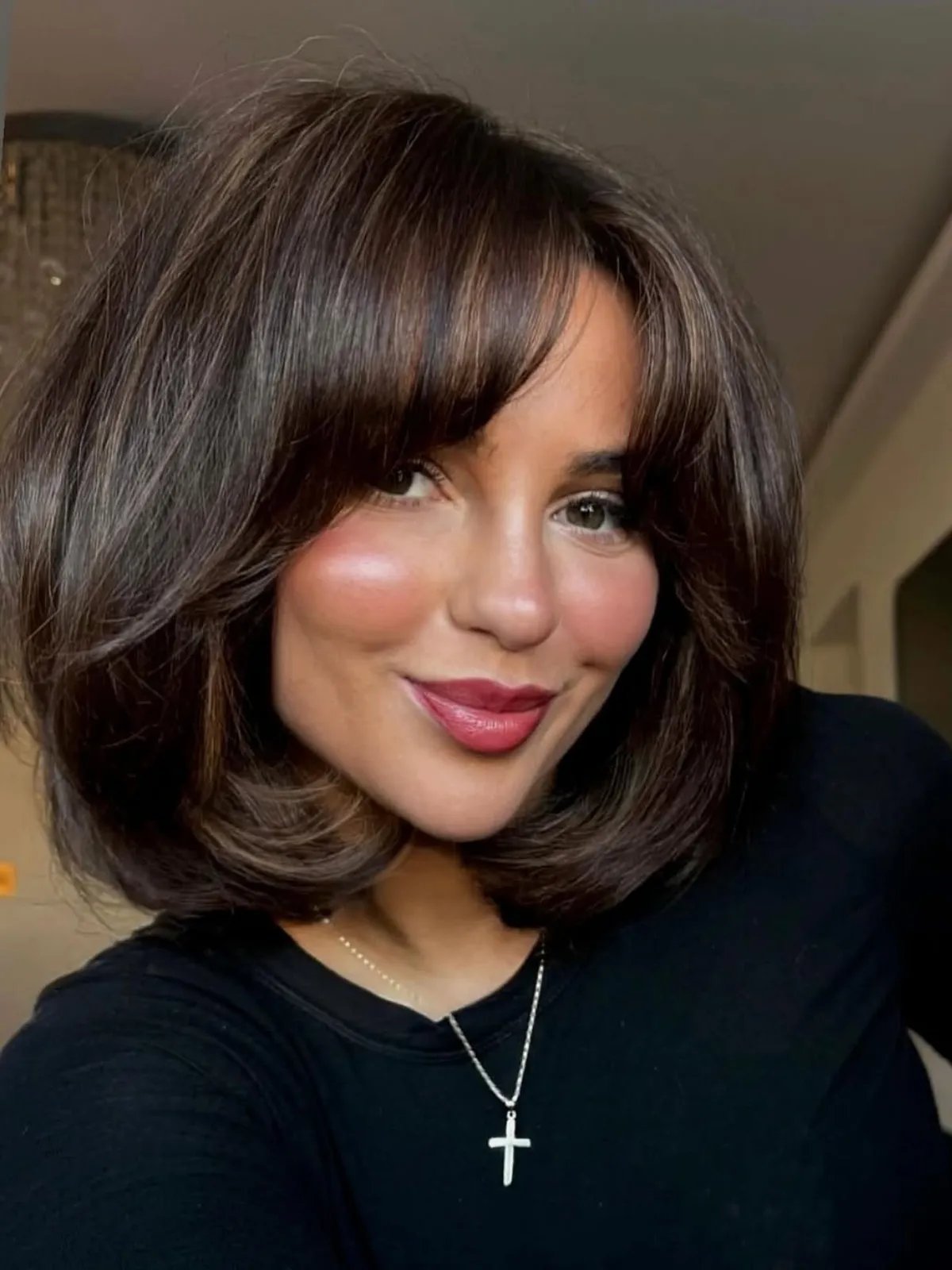 Chin Length Bob With Full Bangs Chin Length Bob With Full Bangs — Dark Brown Hair 2027