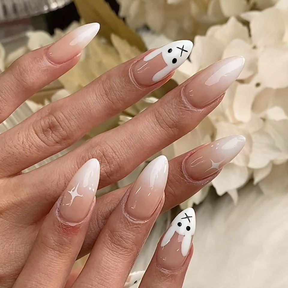 Ombre Bunny Face Stiletto Nails Ombre Bunny Face Stiletto Nails — Easter French Tip Nails 2027