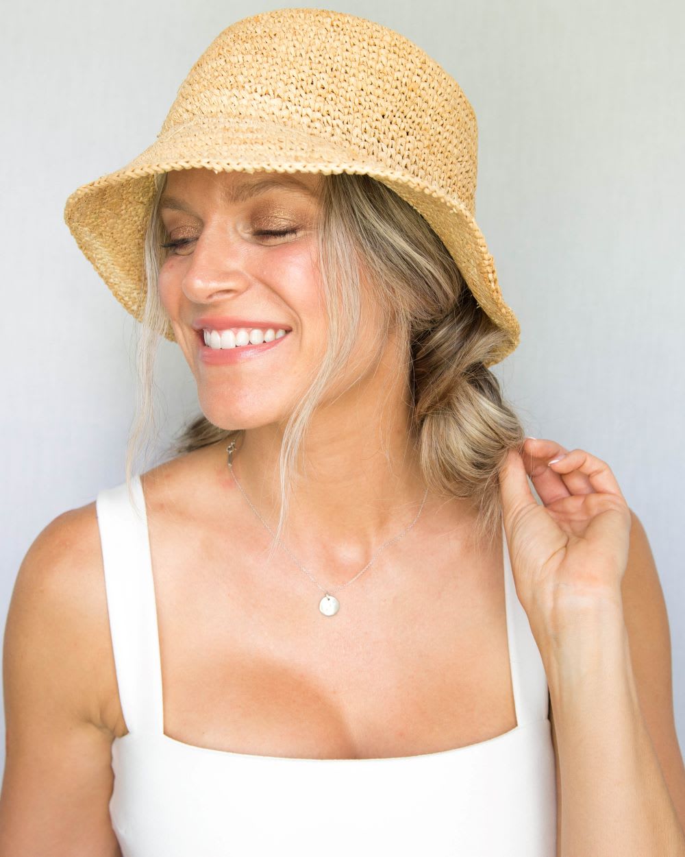 Shoulder Length Wavy Blonde In Side Braid — Bucket Hat Hairstyles 2027