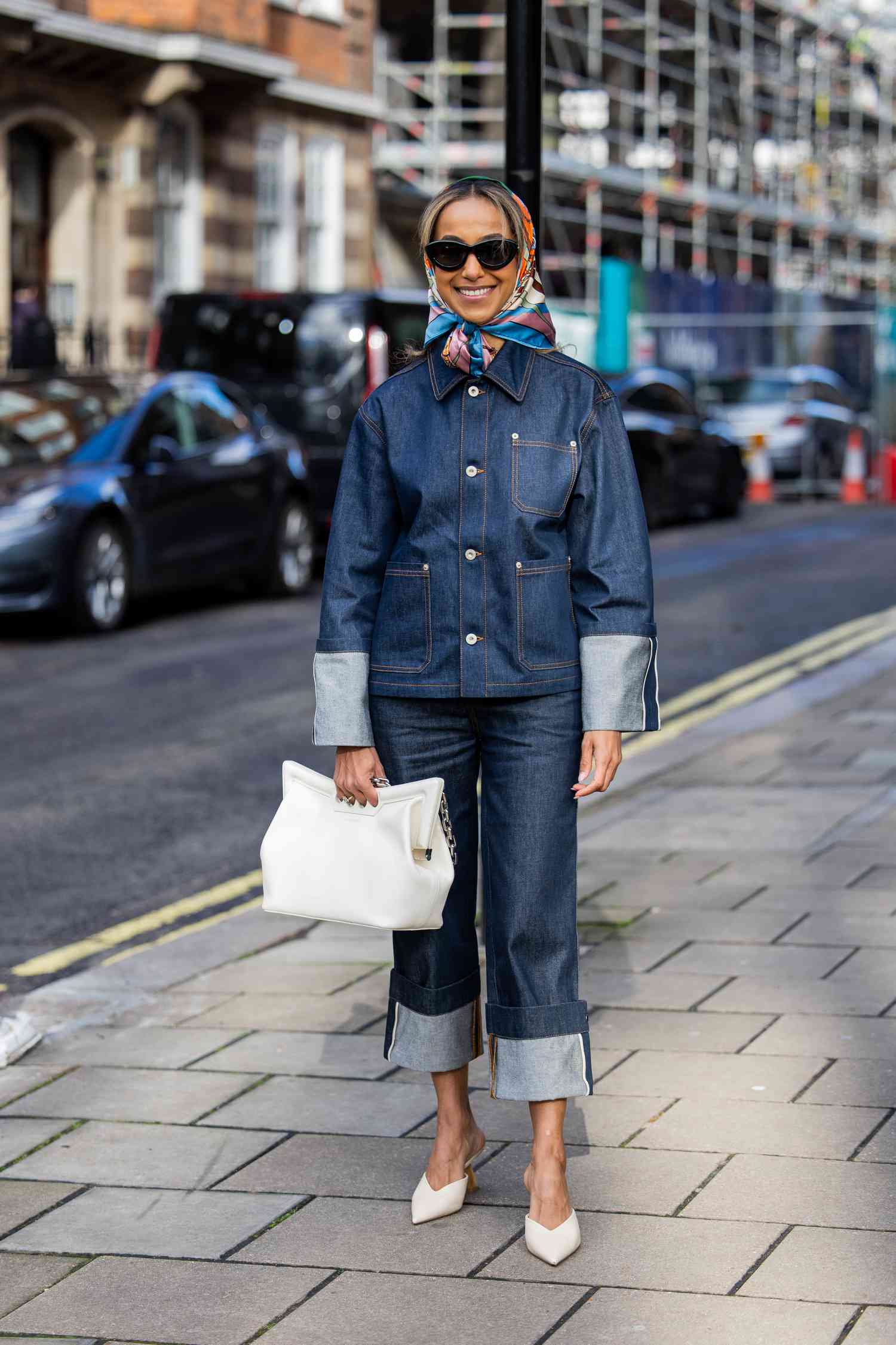 Chic Ensemble: Cropped Wide-Leg Jeans with Denim Jacket and Scarf — Denim Jacket Outfits 2027