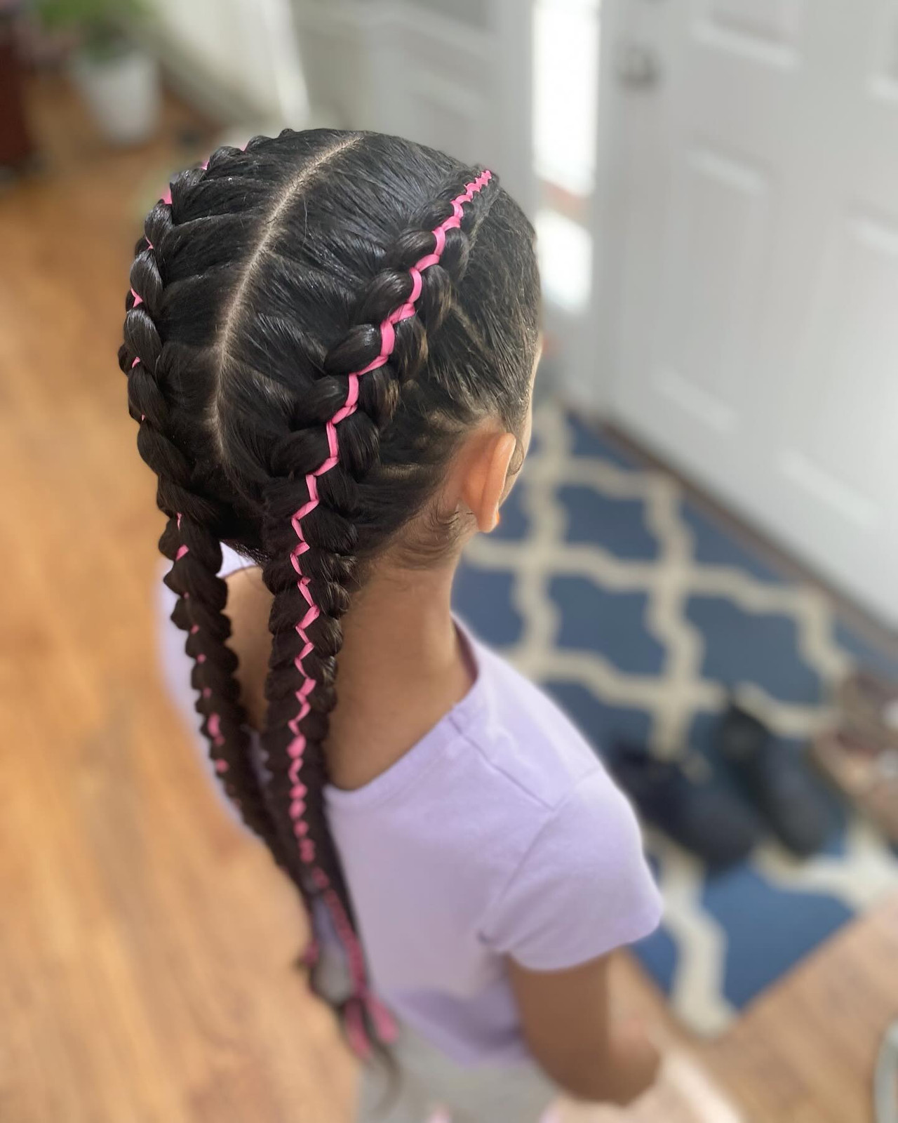 Classic Double Braids With Pink Accents Classic Double Braids With Pink Accents — Ponytail Hairstyles 2027 for Little Girls