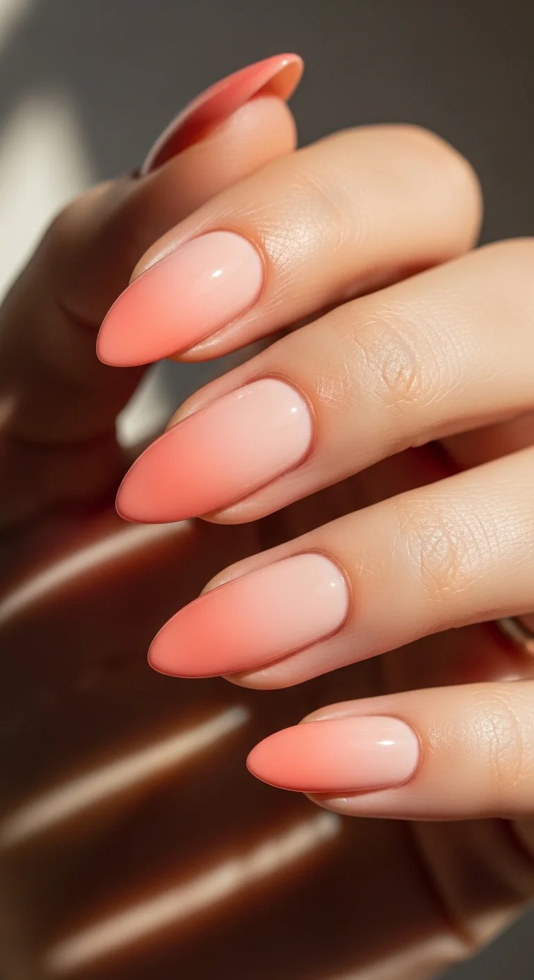 Coral to Pink Gradient Long Almond Nails Coral to Pink Gradient Long Almond Nails — Summer Almond Nails 2027