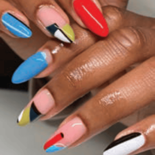 Bold Geometric Color Block Almonds Bold Geometric Color Block Almonds — Professional Nails 2027