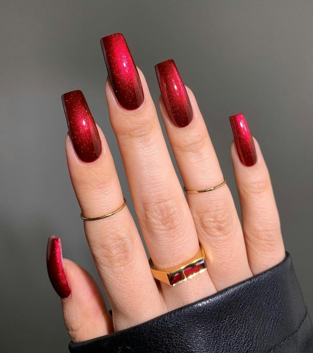 Deep Shimmering Red Long Coffin Cat Eye Deep Shimmering Red Long Coffin Cat Eye — Cat Eye Nails 2027