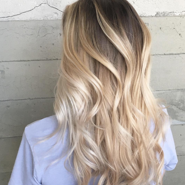 Back View Balayage With Dark Roots — Warm Blonde Hair 2027