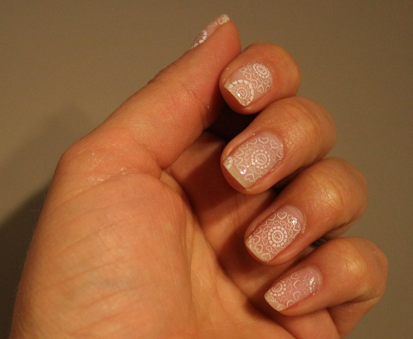 Glossy Sheer Nude Floral Tip Stamping Glossy Sheer Nude Floral Tip Stamping — White Stamping Nails 2027