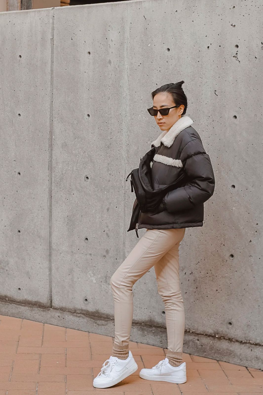 Cropped Black Puffer with Shearling Collar — Winter Puffer Jacket Outfits 2027
