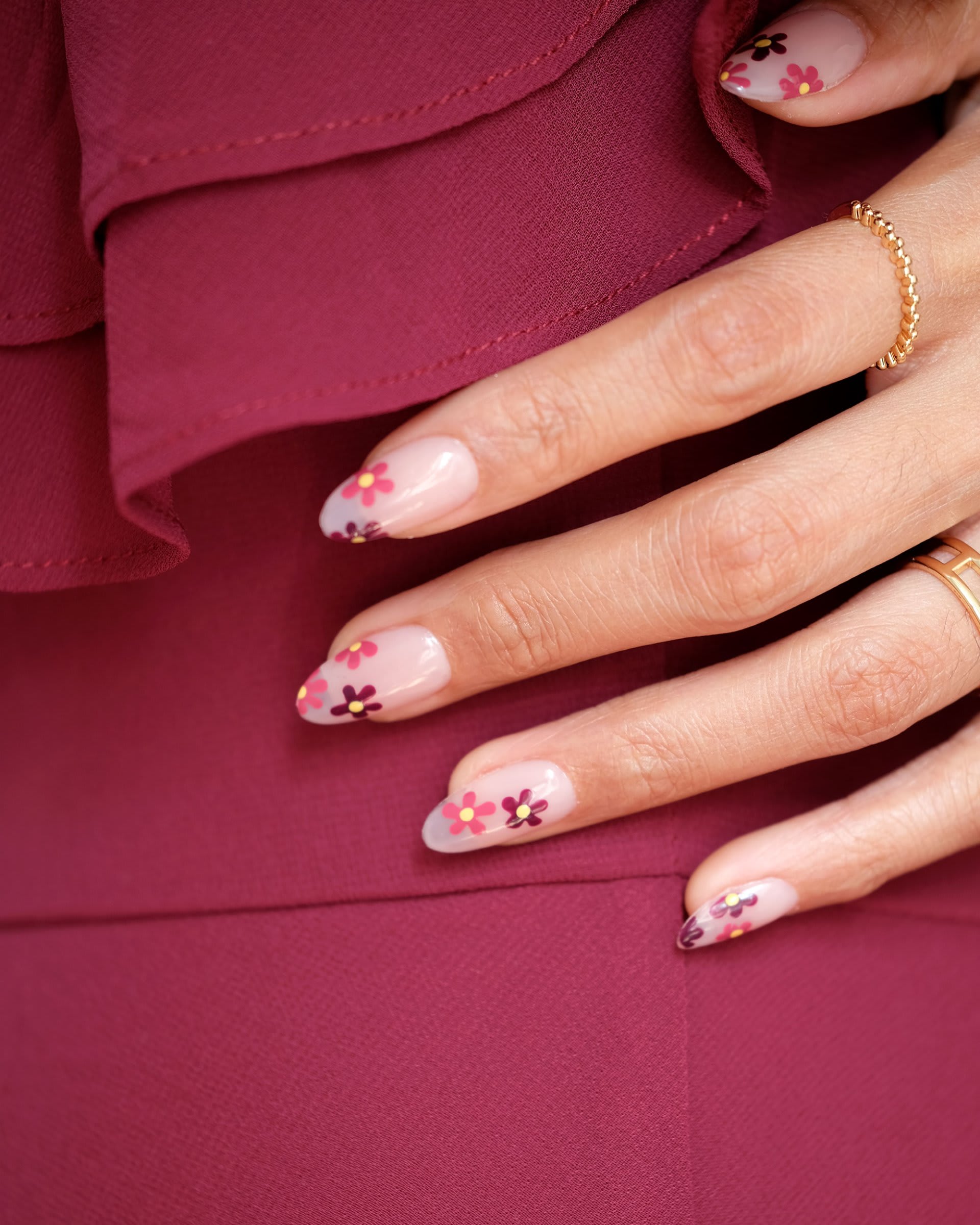 Nude Floral Medium Almond Nails Nude Floral Medium Almond Nails — Short Prom Nails 2027