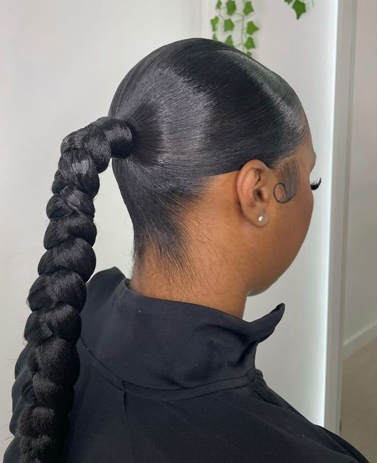 Sleek Black Ponytail With Braided Extension Sleek Black Ponytail With Braided Extension — Ponytail Hairstyles 2027 for School